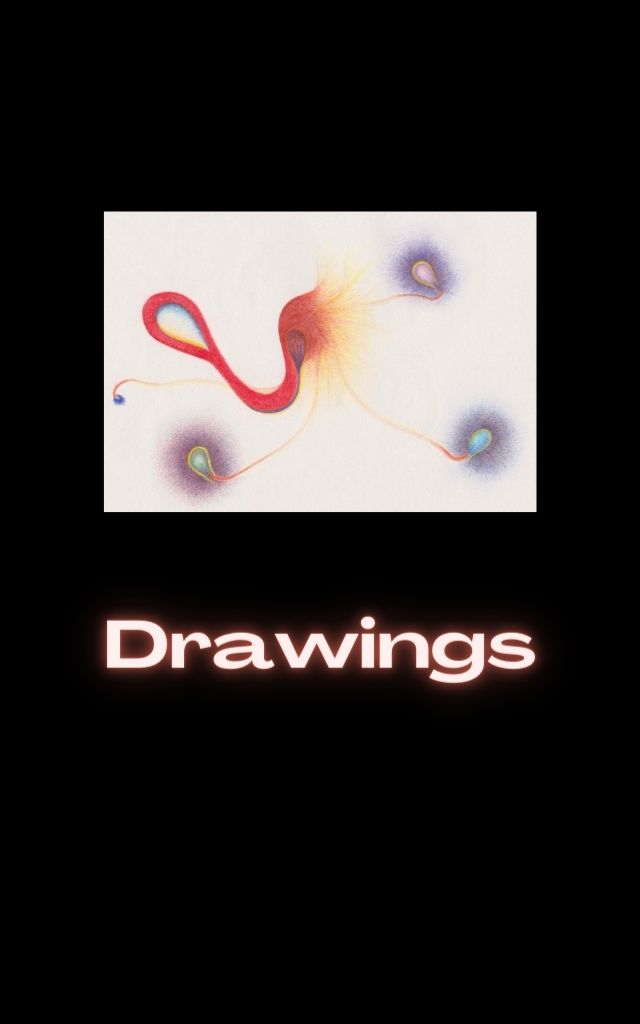 Image shows a drawing of an abstract shape of different colours and the word "drawings" is below the abstract image