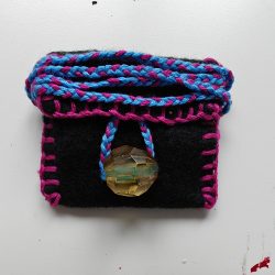 Hand-Sewn Textile Medicine Pouch - Black and Pink